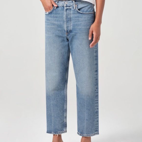 AGOLDE High Rise Straight Leg Jeans Medium Wash Distressed Women’s Size 28 - Picture 1 of 12